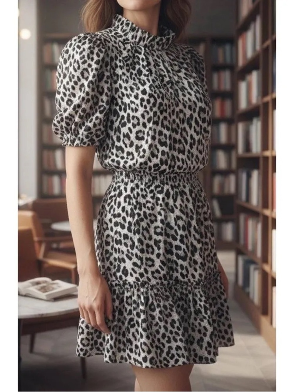 Alice + Olivia Leopard Print Puff Sleeve Midi Dress